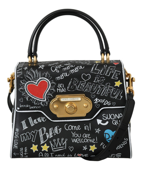 Dolce & Gabbana Black Leather DG Heart Crossbody WELCOME Purse